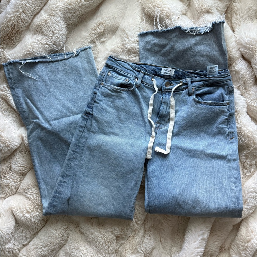 Kensie Light Blue High-Rise Wide Leg Jeans with Drawstring
